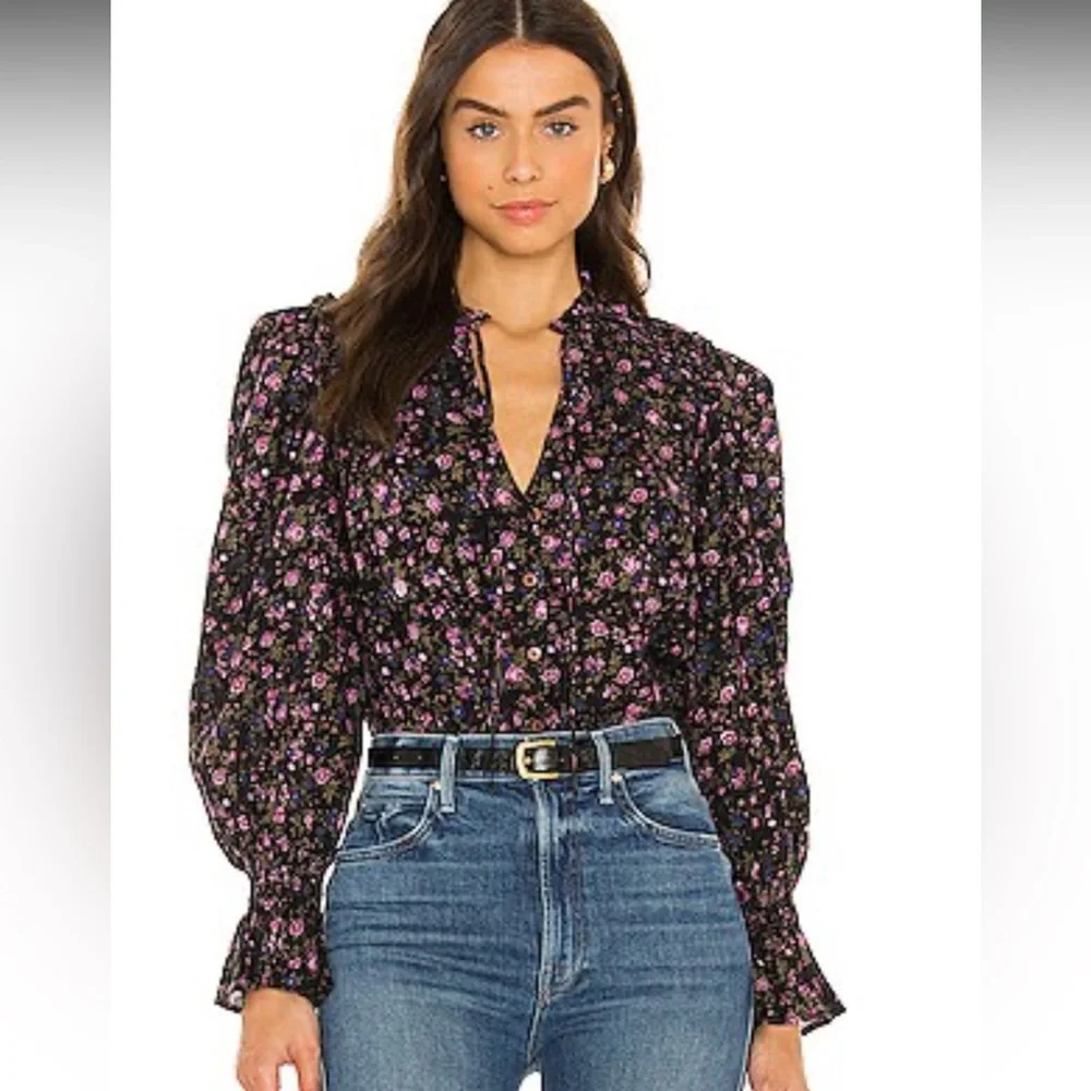 NEW! Free People Meant To Be Blouse Revolve Size Large Black Purple Floral boho - Picture 8 of 11